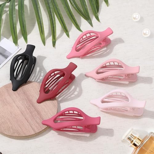 Flat Hair Clips for Women - 6 PCS French Flat Claw Clips Medium Hair Clips for Girls Large Hair Claw Clips for Thick or Thin Hair Strong Hold No Slip Hair Accessories for women (Pink) - Image 2