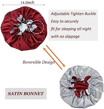 Silk Bonnet for Sleeping Satin Bonnets Double Layer Reversible Hair Cap Bonnet for Women Long Curly Braid Hair (Crimson) - Image 2