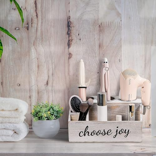 Wooden Hair Dryer Holder with 3 Circular Holes and 3 Compartment - Image 5