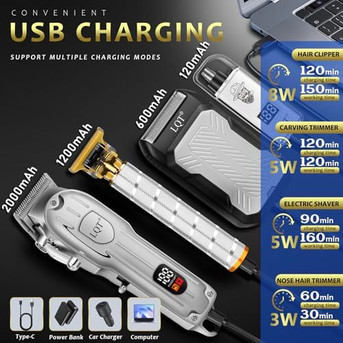 Hair Clippers for Men with LED Display, 4-in-1 Cordless Grooming Kit with Beard Trimmer, Foil Shaver & Nose Trimmer, Rechargeable Electric Hair Clipper Set for Home Barber, Personal Care & Gift - Image 2