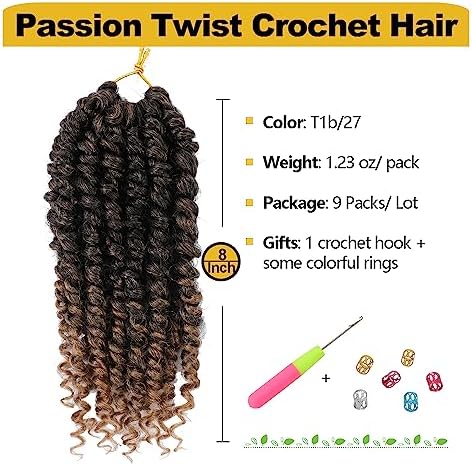 PreTwisted Passion Twist Crochet Hair 8 Inch 9 Packs T27 - Image 2