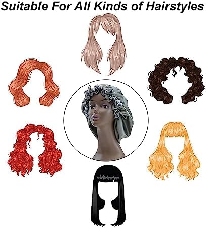 Silk Bonnet for Sleeping Satin Bonnets Double Layer Reversible Hair Cap Bonnet for Women Long Curly Braid Hair (Charcoal) - Image 6