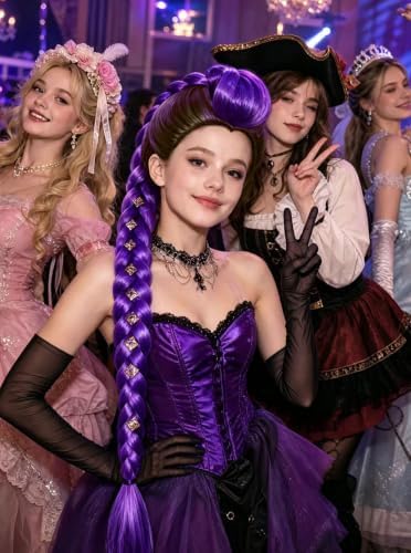 LUYI 38" Long Purple Braid Wig Anime Halloween Costume Accessories Sets - Image 7