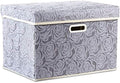 PRANDOM Larger Collapsible Storage Box with Lid [1-Pack] Fabric Decorative Storage Bin Cube Organizer Container Basket with Cover Handles for Bedroom Closet Living Room Gray 17.7x11.8x11.8 Inch by Prandom
