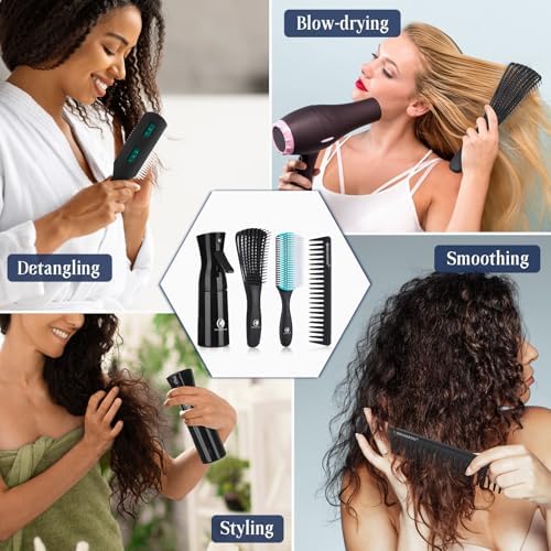 BRUSHZOO Detangling Brush with Hair Spray Bottle, Wide Tooth Comb for Women, Men, and Kids - 9 Row Brush with Detangler for Natural 3/4abc Curly Hair - Image 6