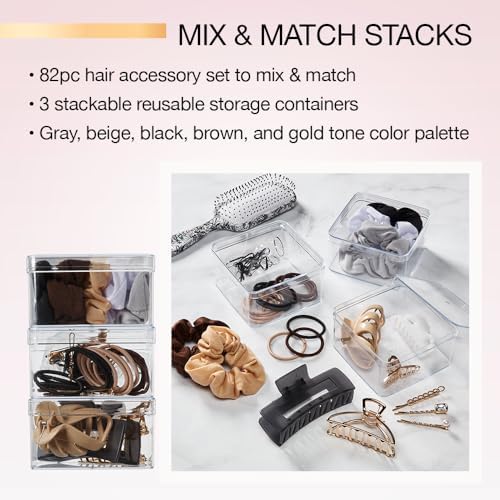 Scunci by Conair 82 Piece hair accessory kit - hair accessories for women - neutral colors- 3 stackable containers - Image 3