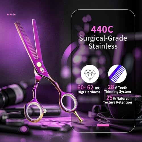 Purple Dragon 5.5 inch Hair Cutting Scissors Set with Razor - Purple - Image 3