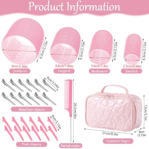 obeoby 4 Sizes Hair Rollers for Women Pink Curlers Set with Gift Makeup Bag - Image 2