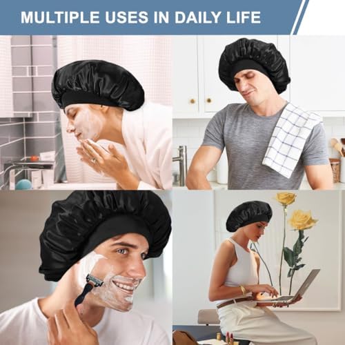 2 PCS Satin Silk Bonnet for Men Women, Hair Bonnet for Sleeping Men with Elastic Band, Large Silk Bonnet for Women Curly Hair Braids (Black+Black) - Image 6