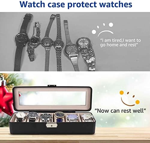 Watch-Box Organizer for Men and Women: Watch-Case Holder 6-Slot Watch Box Pu-Leather Watch-Display with Glass Window and Lock Black - Image 7