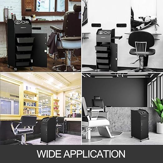 Hair Salon Storage Cart with Locable Wheels & 3 Hair Dryer Holders & 4 Drawers & Lock & 2 Keys, Rolling Salon Cart for Hair Stylist, Hairdresser, Beauty (Black) - Image 7