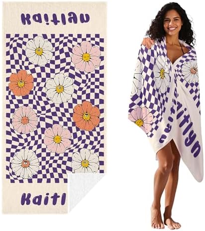 JML Personalized Beach Towel with Name, Custom Flower Beach Towel, Customized Microfiber Pool Towel, Quick Dry & Absorbent Swim Towel for Adult,Anniversary, Birthday, Summer Holiday,Vacation - Image 2