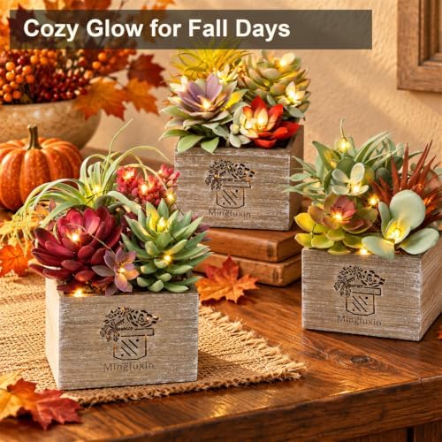 Succulents Plants Artificial with Light for Home Office Decor 3 Pack - Image 3
