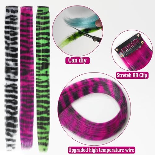 Ms Aloe 5 Pcs Leopard Print Clip in Hair Extensions 18inch Synthetic Straight Clip in Hair Extensions Stripe Printed Hairpiece Colorful Colored Hair Accessories for Women (5 Colors) - Image 3