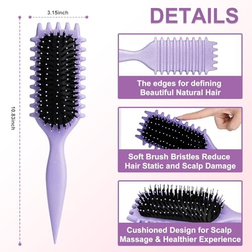 Curly Hair Brush, Curl Defining Brushes, Styling Brush for Curly Hair, Shaping and Defining Curls Brushes for Women (Purple) - Image 2