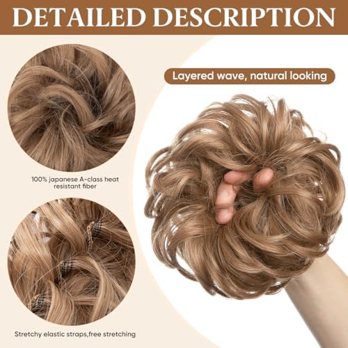 CJL HAIR Large Messy Bun Hair Piece Wavy Curly Scrunchies Synthetic Chignon Ponytail Hair Extensions Thick Updo Hairpieces for Women Sunny Blonde - Image 4