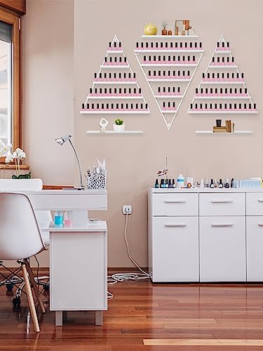 EBANKU 6PCS Nail Polish Racks 5 Tiers Nail Polish Shelf for Wall Triangular Display Rack Cosmetic Display Cases Lipstick Perfume Wall Shelf Essential Oil Organizers for Home Spa Nail Salon Shop(White) - Image 7