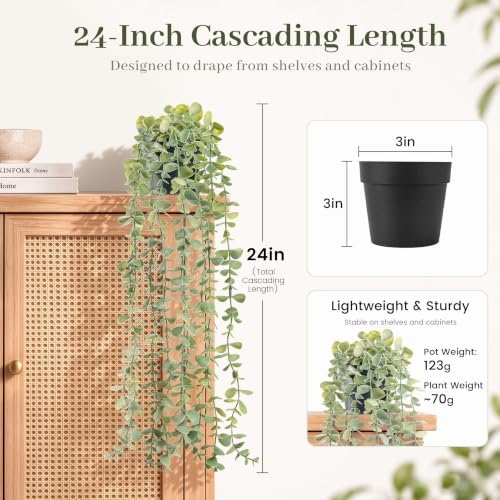 Der Rose 24" Fake Hanging Eucalyptus Plant for Bathroom Wall Art Decor - Image 6