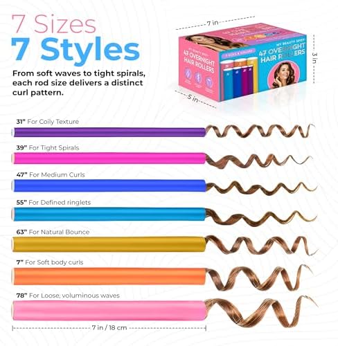 My Beauty Spot Flexi Rods Foam Hair Rollers 3/4" 5/8" and 1" Diameter Professional Salon Quality 47 Pcs Rubber Hair Rollers for Long, Medium and Short Hair (Rainbow) - Image 2