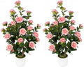 2 Pack 3FT Artificial Camellia Trees with Pink Flowers by UFEH