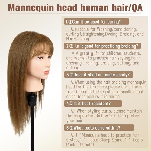 100% Real Human Hair Mannequin Head-22-24''Female Human Hair Hairstyle Head - Image 6