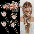 5 Pieces Bridal Flower Wedding Hair Pins Crystal Pearl Hair Combs Clips Headpiece Gold Wedding Hair Accessories Jewelry with Rhinestone for Brides Bridesmaids Women Girls Updo (Cherry Blossoms Pink) by LAPOHI