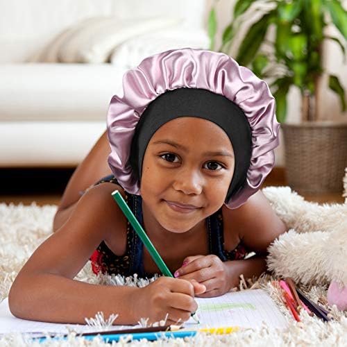 Kids Satin Bonnet Double Layer Wide Elastic Band Sleep Cap - Image 5