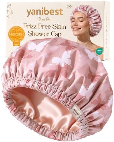 Yanibest Satin Lined Shower Cap, Reusable Waterproof Shower Caps for Women by yanibest