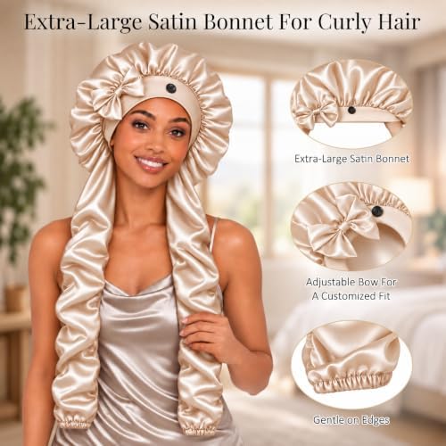Bonnet for Braids Long Hair Double Layer Silk Satin Bonnet Bounce Curl Caps Women Sleeping Samurai Wrap Hair Hose Cap 2 in 1 - Image 2