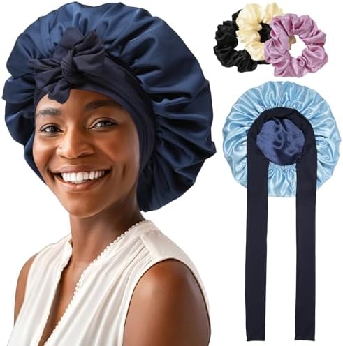 AWAYTR 2-Layer Satin Hair Bonnet, Tie Band Sleep Cap for Women by AWAYTR