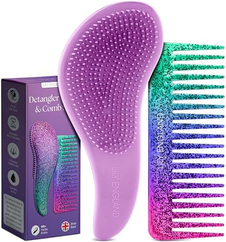Lily England Glitter Hair Brush Set with Wide Tooth Comb for Girls, Purple by LilyEngland