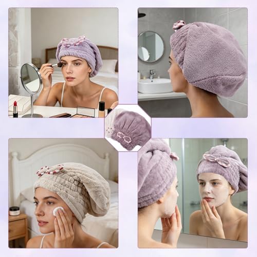 Hair Towels, 2 Pack, Purple and Khaki, 9.8 x 11.8 Inch - Image 7