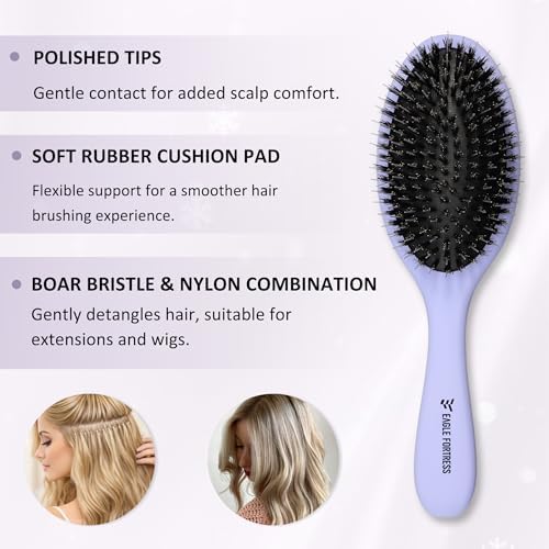 EAGLE FORTRESS Boar Bristle Hair Brush for Fine Hair & Extensions, Blue - Image 4