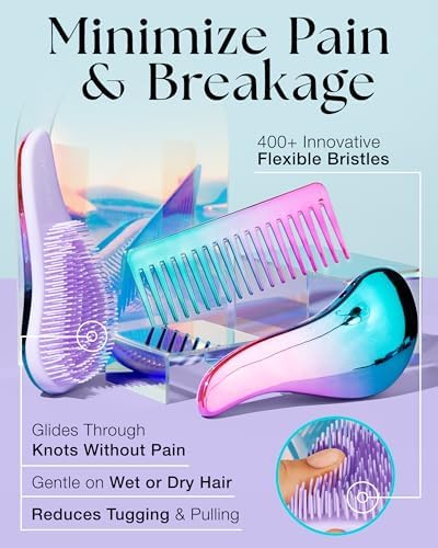 Lily England Detangling Comb & Brush Set for Girls, Tail & Wide Tooth Comb - Image 3