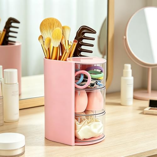 Hair Accessories Hair Ties Organizer with Hair Brush Holder - Pink - Image 4