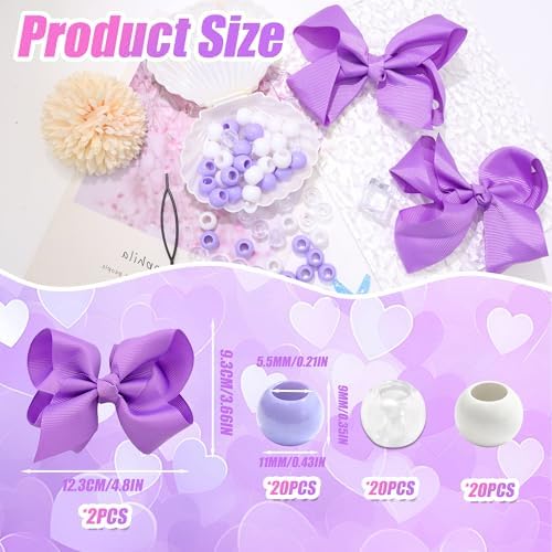 NAISKA 62PCS Purple Beads for Hair Braids 4.7inch Hair Bows Clips Round Dreadlock Beads Braids Clips with Bow 2 Styles Loc Accessories for Kids Girls - Image 4