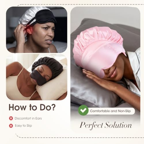 LC-dolida Satin Silk Bonnet for Sleeping Women Men, 2-in-1 Adjustable Hair Bonnet for Curly & Natural with Sleep Mask, Reduce Frizz, Lock in Moisture, Prevent Breakage and Tangles(Blush) - Image 3