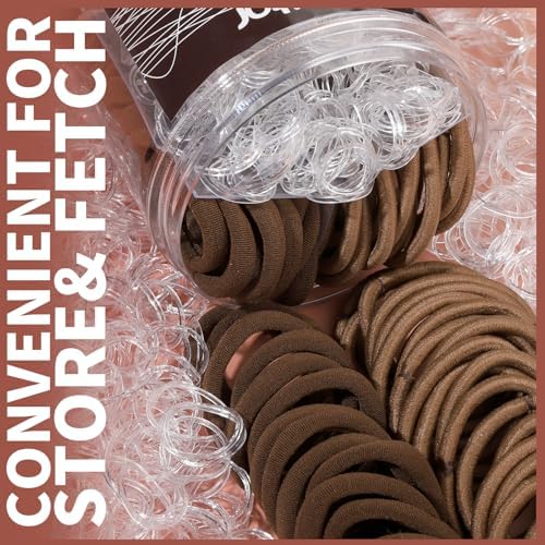 Teenitor Hair Accessories Kit for Woman & Girls: 500pcs Elastic Hair Bands; 30pcs Ponytail Holders, 30pcs Seamless Thick Hair Bands; 40pcs Bobby Hair Pins (Brown) - Image 2