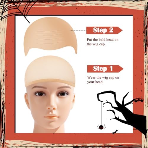 2Set Latex Bald Cap with Nylon Wig Caps for Adults Halloween Cosplay - Image 4