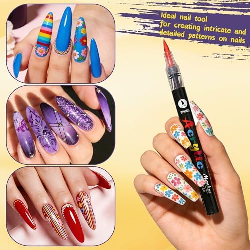 Artdone 12 Colors Nail Art Pens Set, 3D Quick-Drying Acrylic Paint Markers Nail Point Graffiti Dotting Drawing Liner Brush for DIY Gel Nail Polish Design Manicure Tools - Image 7