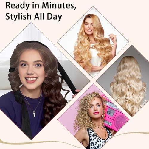 ZILAMPU Heatless Curls Overnight for Long Hair with Sleep Mask - Black - Image 6