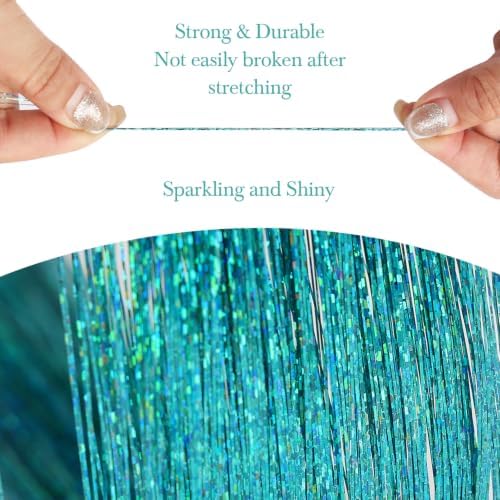 Hair Tinsel 8 Packs 1600 Strands 50 Inch Tinsel Hair Extensions Teal - Image 3