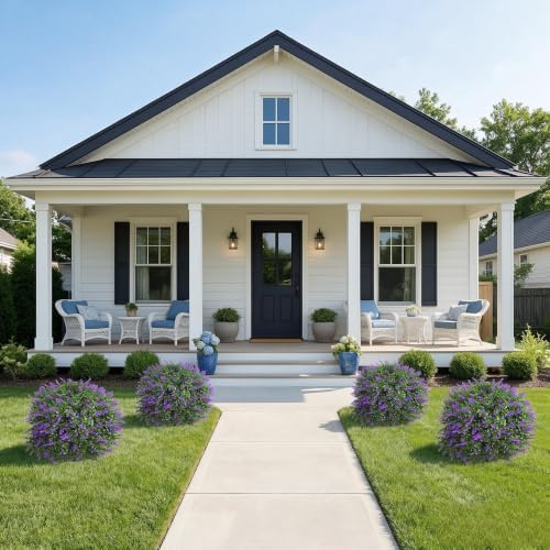 27.5" Artificial Lavender Boxwood Topiary Ball Trees, Set of 2 Fake Shrubs Bushes with Ground Spike, UV Resistant Faux Evergreen Tree for Front Porch Outdoor Garden Decor - Image 2
