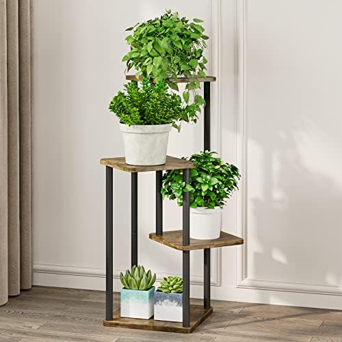 AZERPIAN 4 Tier Tall Plant Stand Indoor Corner Tiered Shelf Metal MDF Board - Image 2