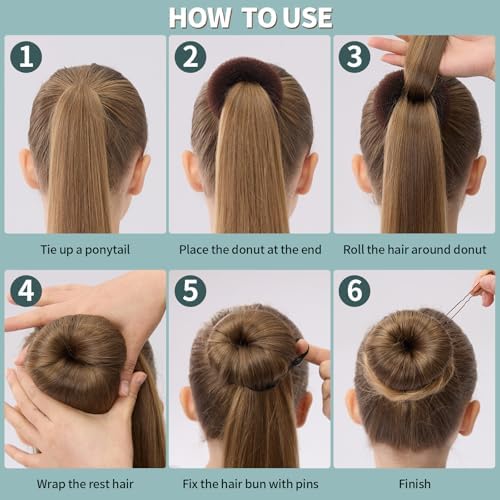 FANDAMEI 6 PCS Hair Bun Makers for Kids, 10 Invisible Bun Nets for Ballet Girls, 3PCS Extra Small 3PCS Small Donut Buns for Hair Kids, Bun Makers Hair Nets for Buns with 5 Elastics 20 Pins (Brown) - Image 6
