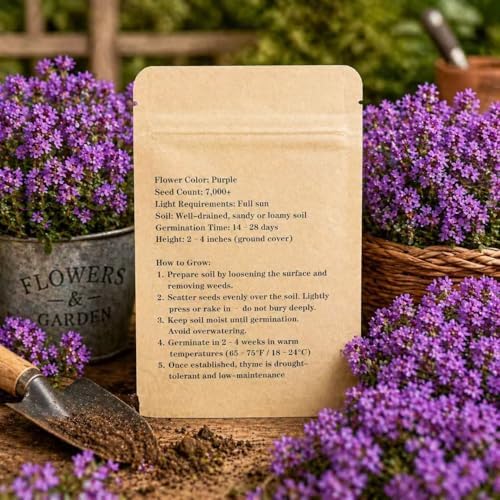 Purple Creeping Thyme Seeds 7000+ Seeds, Thyme Seeds for Planting, Creeping Thyme Seeds Ground Cover, Perennial Ground Cover Seeds, Drought Tolerant Creeping Thyme for Garden Lawn Walkway Rock Garden - Image 2