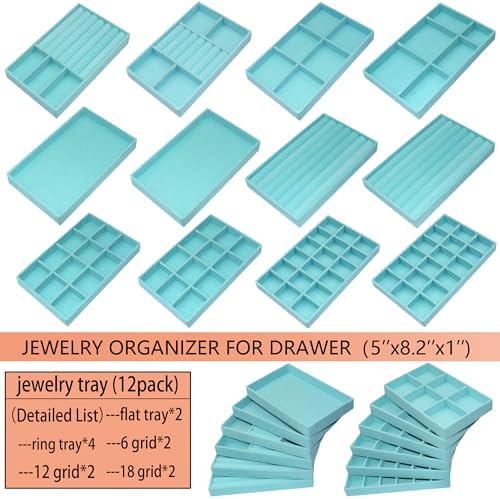 12 Set Jewelry Trays Organizer Stackable Jewelryy Display Case Storage Box for Earring Necklace Rings Bracelet Watch - Image 4
