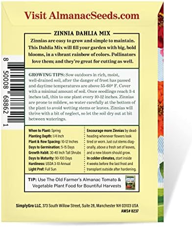 The Old Farmer's Almanac Zinnia Seeds (Dahlia Mix) - Approx 200 Flower Seeds - Premium Non-GMO, Open Pollinated, USA Origin - Image 4
