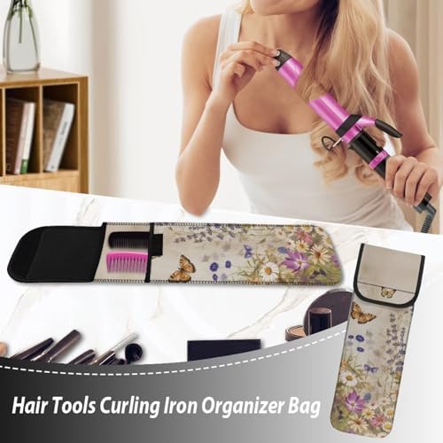 Flashideas Daisy Butterfly Flat Iron Case Curling Iron Organizers and Storage with Pocket Heat Resistant Neoprene Curling Iron Holder Universal Curling Iron Cover Sleeve Hot Tools Travel Bag - Image 3