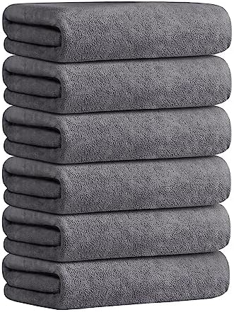 JML Microfiber Bath Towels with Hanging Hook, 6 Pack, 30" x 60", Grey by JML